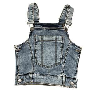 Y2K Denim Overalls Crop Top Womens XS Boho‎ Jean Coquette Festival Rock Indie